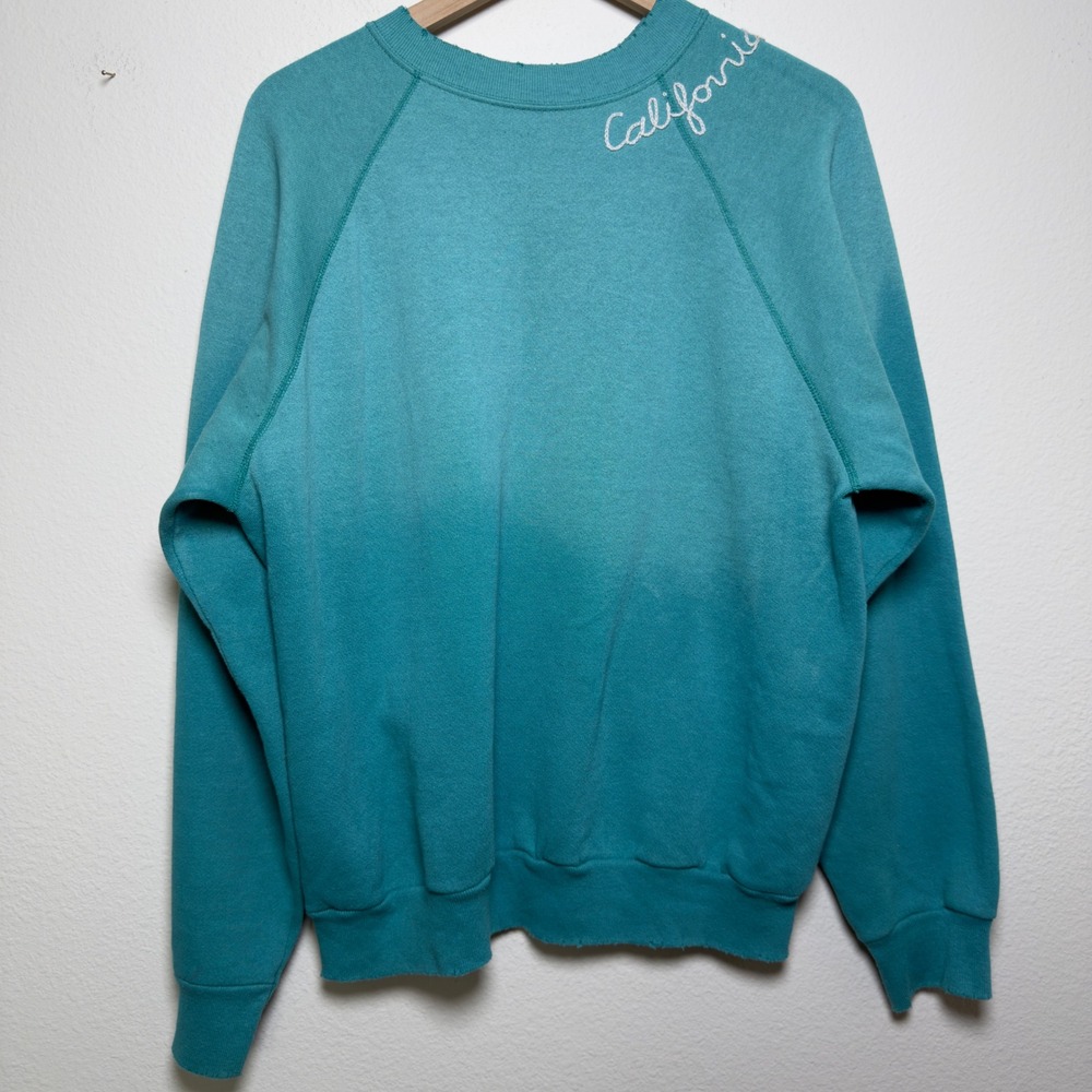 I.S.M.B.S. Women Sweatshirt OS Teal California Embroidered Distressed Raglan USA